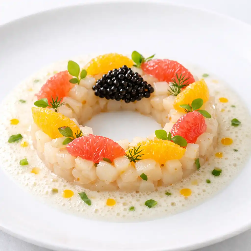 Tartare de Saint-Jacques aux agrumes et caviar d'Aquitaine