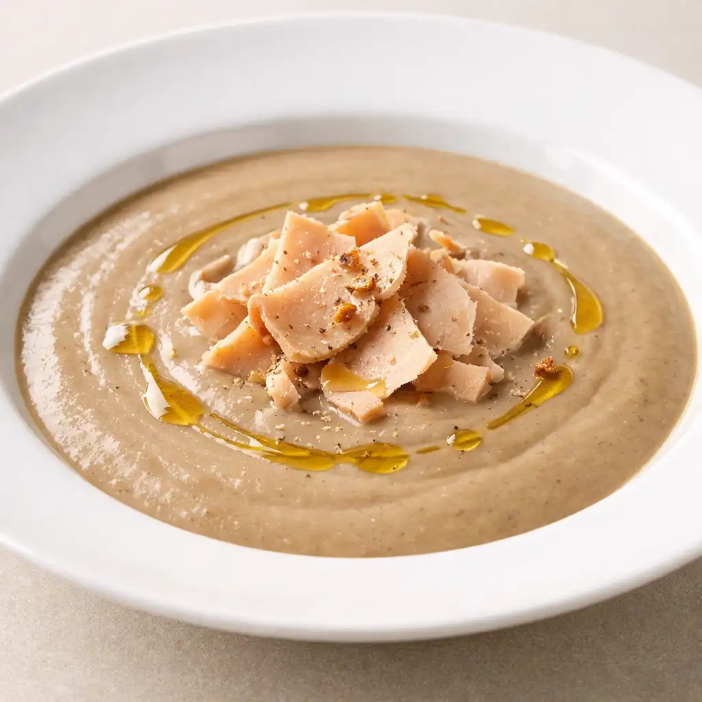 Velouté de châtaigne avec copeaux de foie gras et filet d'huile de noisette