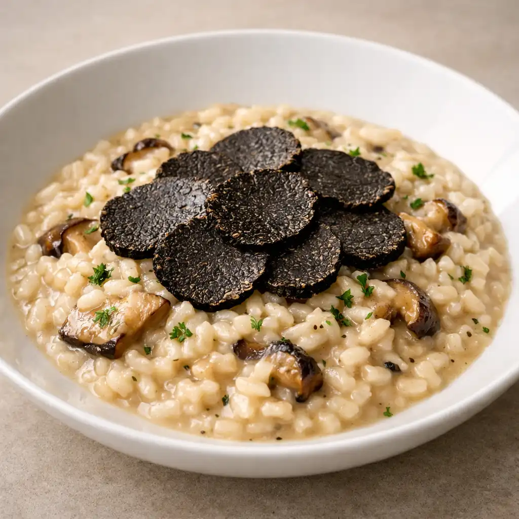Risotto crémeux aux cèpes et truffe noire râpée